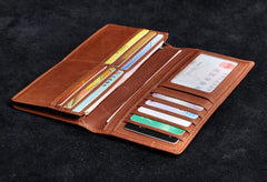 Genuine Leather Mens Cool Long Leather Wallet Zipper Clutch Wristlet Wallet for Men