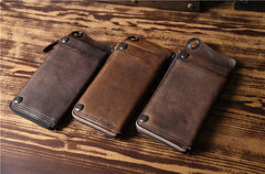 Handmade Mens Cool Long Leather Chain Wallet Cards Biker Trucker Wristlet Wallet - iwalletsmen