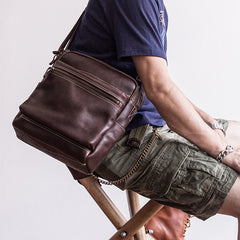 Genuine Leather Mens Cool Messenger Bag Square Bag Chest Bag Bike Bag Cycling Bag for men