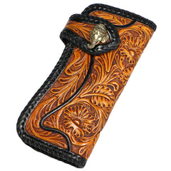 Handmade Mens Cool Tooled Floral Leather Chain Wallet Biker Trucker Wallet with Chain