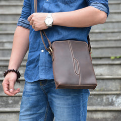 Handmade Leather Mens Cool Small Messenger Bag iPad Bag Chest Bag Bike Bag Cycling Bag for men