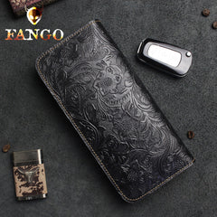 Handmade Leather Floral Mens Cool Travel Long Wallet Card Holder Card Slim Clutch Wallets for Men