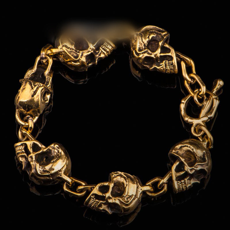 Silver Brass Stainless Steel Biker Trucker Skull Heavy Gothic Skulls Mens Bracelet Biker Jewelry
