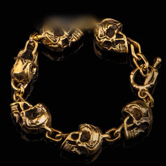 silver Brass Stainless Steel Biker Trucker Skull Heavy Gothic Skulls Mens Bracelet Biker Jewelry