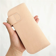 Handmade Mens Leather Biker Chain Wallets Cool Beige Long Biker Wallet with Chain - iwalletsmen