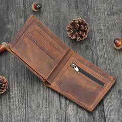 Handmade Leather Mens Cool Slim Leather Wallet Card Wallet Holders Men Small Wallets Trifold for Men