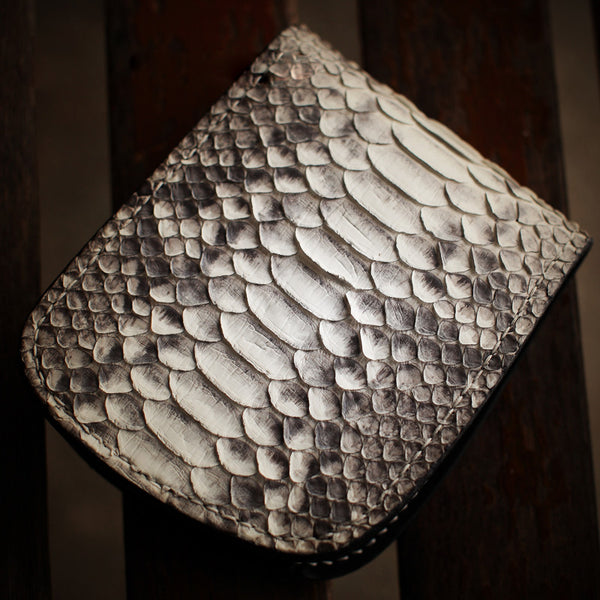 Handmade Leather Boa Skin Tooled Mens billfold Wallet Cool Slim Wallet Biker Wallet for Men