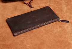 Genuine Leather Mens Cool Long Leather Wallet Slim Zipper Clutch Wristlet Wallet for Men