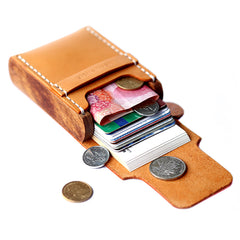 Handmade Wooden Brown Leather Cool Mens Wallet Small Card Holder Coin Wallet for Men - iwalletsmen