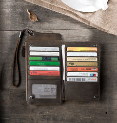 Handmade Leather Mens Cool Long Chain Wallet Phone Biker Trucker Wristlet Wallet
