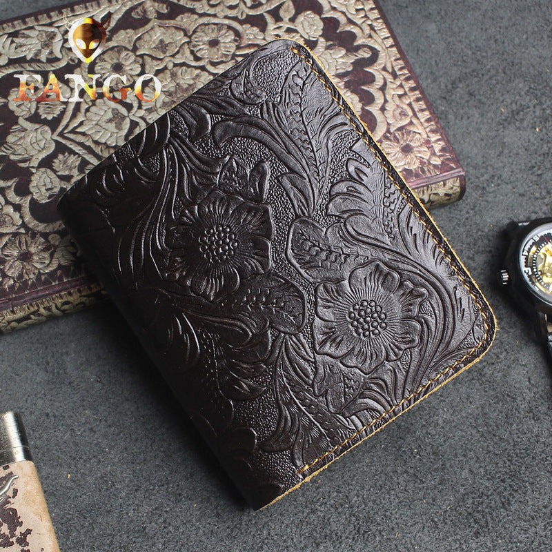 Handmade Leather Floral Mens Cool Slim Leather Wallet Men billfold Wallets Bifold for Men