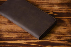 Handmade Leather Mens Cool Long Leather Wallet Zipper Clutch Wallet for Men