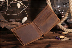 Handmade Leather Mens Cool Slim Leather Wallet Card Wallet Holders Men Small Wallets Bifold for Men