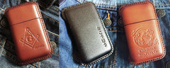 Beige Leather Mens Engraved Skull Cigarette Holder Case Vintage Custom Cigarette Case for Men - iwalletsmen