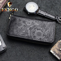 Handmade Leather Floral Mens Cool Car Key Wallet Coin Wallet Pouch Car KeyChain for Men