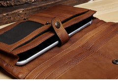 Handmade Leather Mens Cool Long Leather Wallet Card Wallet Clutch Wristlet Wallet for Men