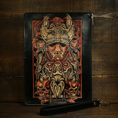 Handmade Leather Tooled CONSTELLATION Mens Cool Long Leather iPad Bag Wristlet Clutch Wallet for Men