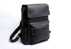 Genuine Leather Mens Cool Backpack Sling Bag Large Black Travel Bag Hiking Bag for men
