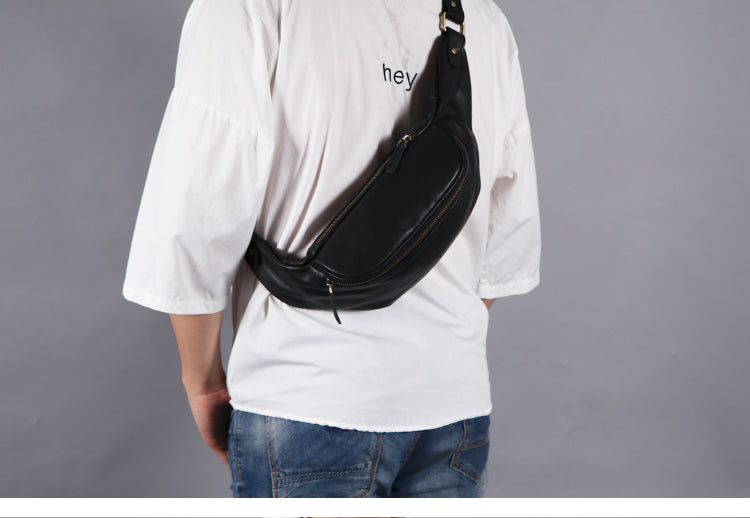 Black Mens Leather Fanny Packs Mens Waist Bag Black Hip Pack Belt Bag –  iwalletsmen