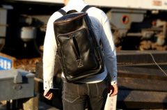 Genuine Leather Mens Cool Backpack Sling Bag Large Black Travel Bag Hiking Bag for men
