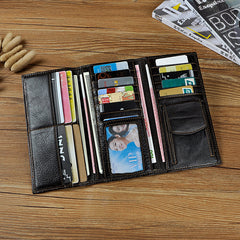 Genuine Leather Mens Trifold Wallet Coffee Long Wallet for Men with Multi Cards - iwalletsmen