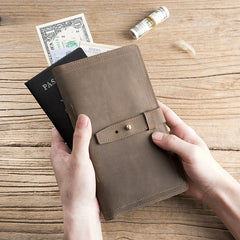 Handmade Leather Mens Travel Wallet Passport Leather Wallet Long Phone Wallets for Men