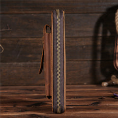 Handmade Leather Mens Cool Long Leather Phone Wallet Zipper Clutch Wallet for Men