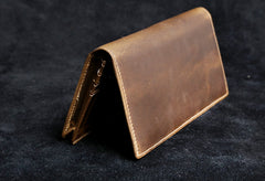 Genuine Leather Mens Cool Long Leather Wallet Zipper Clutch Wristlet Wallet for Men