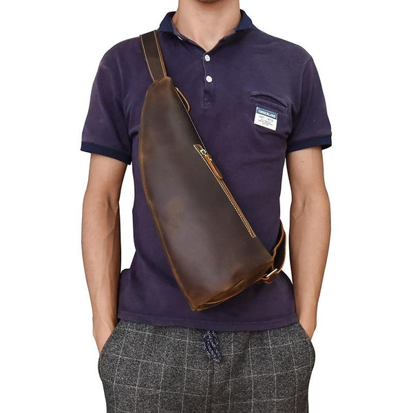 Cool Leather Sling Bag for Men Vintage Chest Bag Crossbody Sling Bags For Men - iwalletsmen