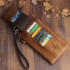 Handmade Mens Cool Long Leather Chain Wallet Cards Biker Trucker Wristlet Wallet - iwalletsmen