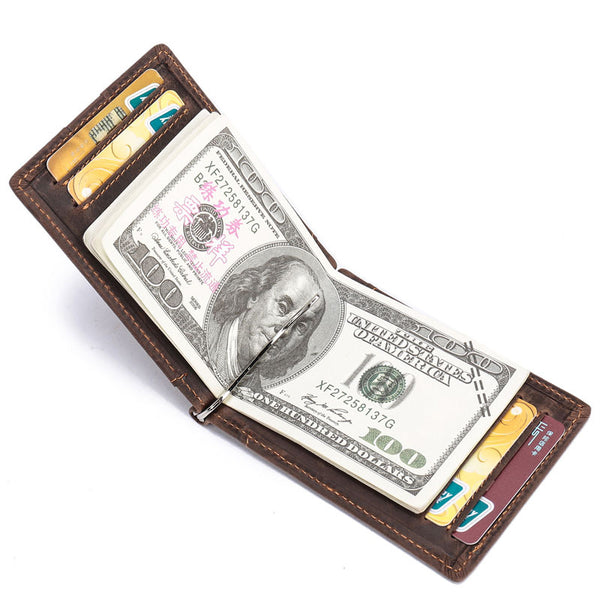 Handmade Leather Money Clip Mens Cool billfold Wallet Card Holder Small Card Slim Wallets for Men