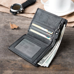 Handmade Leather Mens Cool Slim Leather Wallet Men Small Wallets Bifold for Men