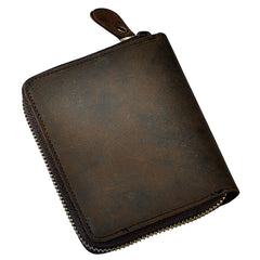 Handmade Leather Mens Cool Zipper Leather Wallet Card Wallet Men Small Wallets Bifold for Men