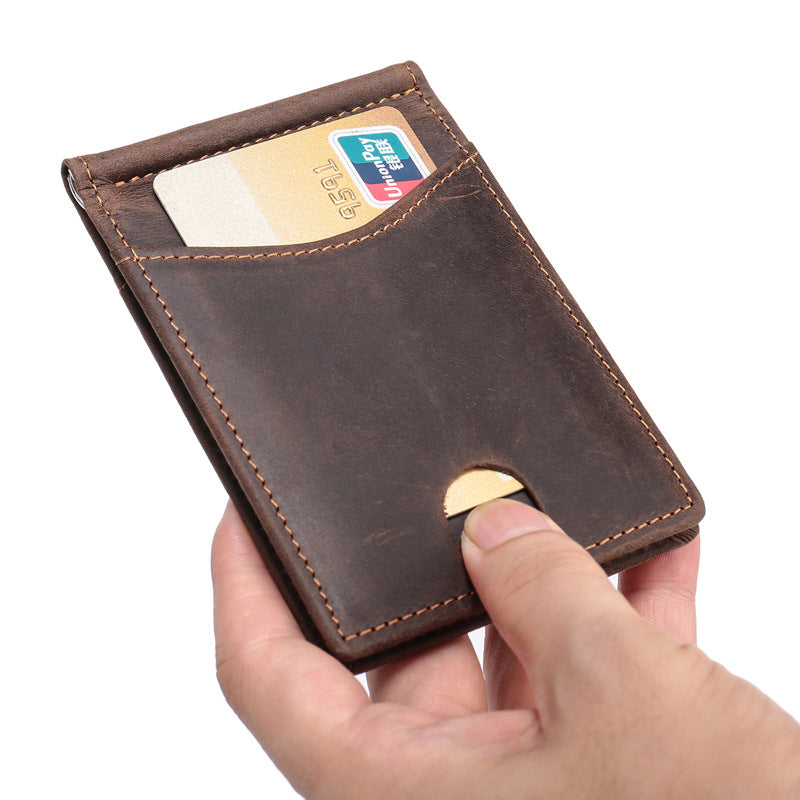 Handmade Leather Money Clip Mens Cool billfold Wallet Card Holder Small Card Slim Wallets for Men