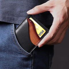 Black Leather Mens Front Pocket Wallet Personalized Slim Card Wallets for Men - iwalletsmen