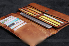 Handmade Leather Mens Cool Long Leather Wallet Card Wallet Clutch Wristlet Wallet for Men