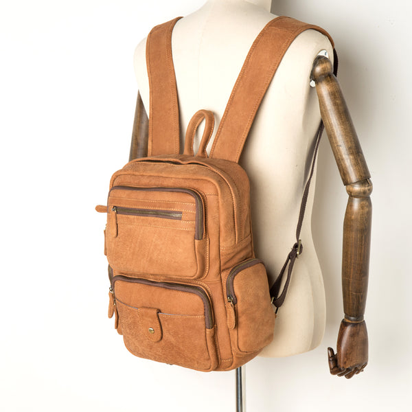 Cool Khaki Mens Leather 13inches Computer Backpack Camel Travel Backpack School Backpack for men - iwalletsmen