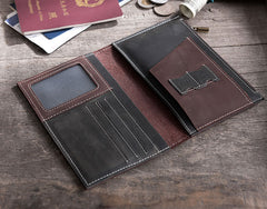 Handmade Leather Mens Travel Wallet Passport Leather Wallet billfold Long Wallets for Men