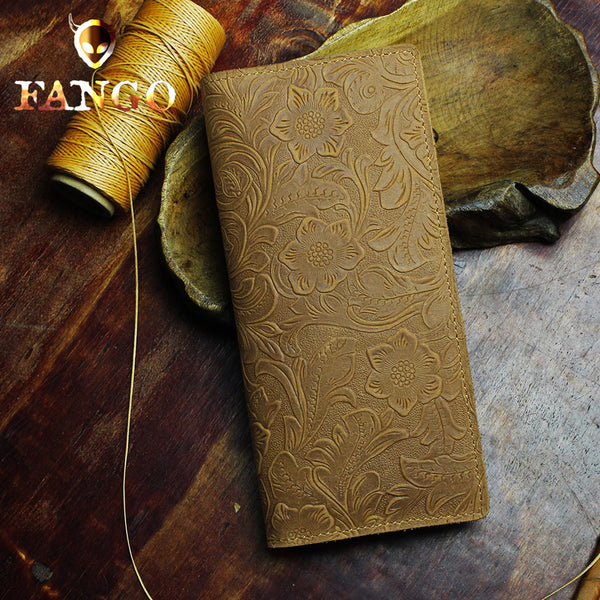 leather men wallet​ Tan Floral Wallet Mens Long Wallets Cool Wallet for Men Bifold Leather Wallet Mens Most Unique Mens Wallets