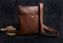Handmade Leather Mens Cool Messenger Bag Square Bag Chest Bag Bike Bag Cycling Bag for men