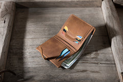 Handmade Leather Mens Cool Slim Leather Wallet Men Small Wallets Bifold for Men