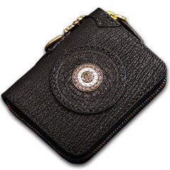 Handmade Leather Small Tooled Mens billfold Wallet Cool Chain Wallet Biker Wallet for Men