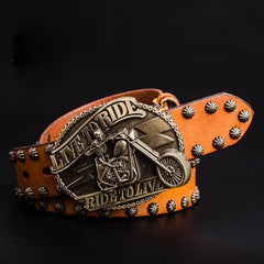 Handmade Genuine Leather Punk Rock Skull Rider Mens Cool Men Biker Trucker Leather Belt