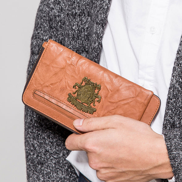 Handmade Mens Cool Long Leather Chain Wallet Cards Biker Trucker Wristlet Wallet - iwalletsmen