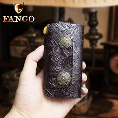 Handmade Leather Floral Mens Cool Car Key Wallet Coin Wallet Pouch Car KeyChain for Men