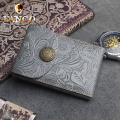 Handmade Leather Floral Mens Cool billfold Wallet Card Holder Small Card Slim Wallets for Men