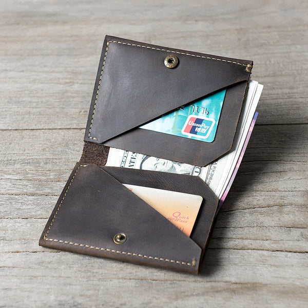 Handmade Leather Mens Cool Slim Leather Wallet Men Small Wallets Bifold for Men