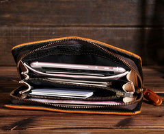 Handmade Leather Mens Clutch Wallet Cool Leather Wallet Long Phone Wallets for Men