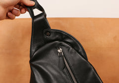 Black Leather Mens Sling Bag Sling Shoulder Bag Sling Backpack for men - iwalletsmen