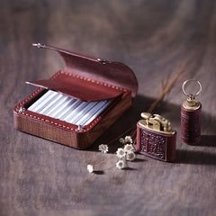 Handmade Wooden Coffee Leather Mens 20pcs Cigarette Case Cool Custom Cigarette Holder for Men - iwalletsmen